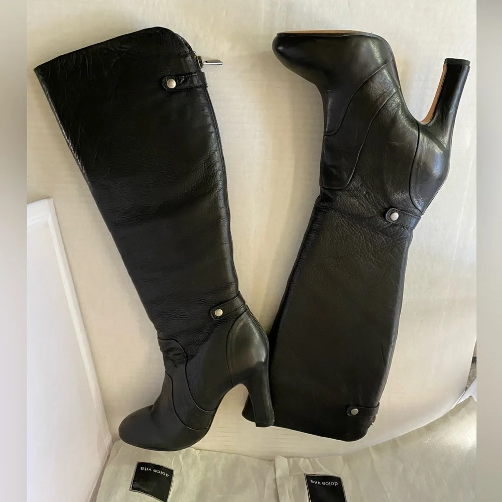 Dolce Vita black calfskin leather platform boots with back zip size 8 1/2 - Picture 7 of 16